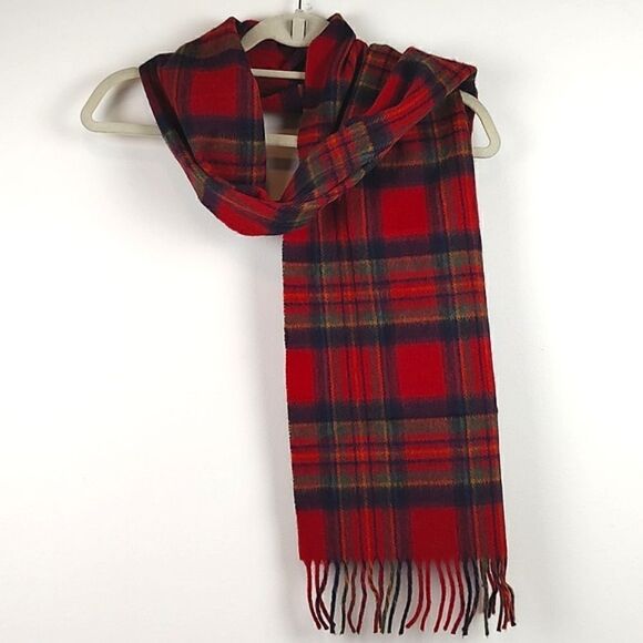 L.L. Bean Plaid Fringed Lambswool Scarf Unisex - Picture 7 of 9